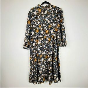 Universal Thread Navy 3/4 Sleeve Prairie Floral Ruffle Boho Midi Dress